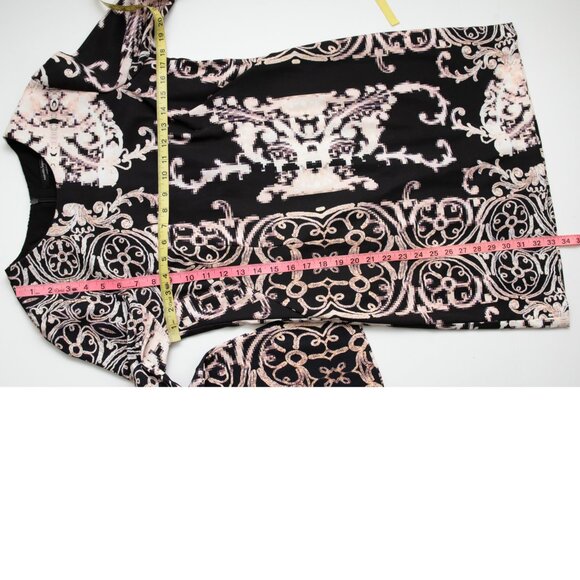 Nanette Lepore Sheath Dress Scrollwork Pixel Mini Long Sleeve Pink Black Size 8 - Picture 7 of 7